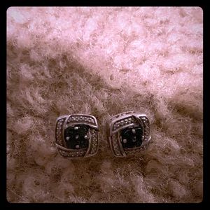 Platinum diamond sapphire earrings